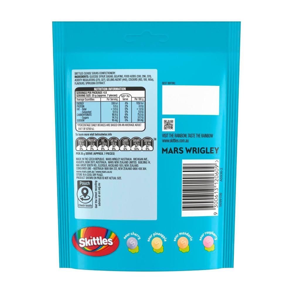 Skittles Sours oudz Chewy Lollies - 120g