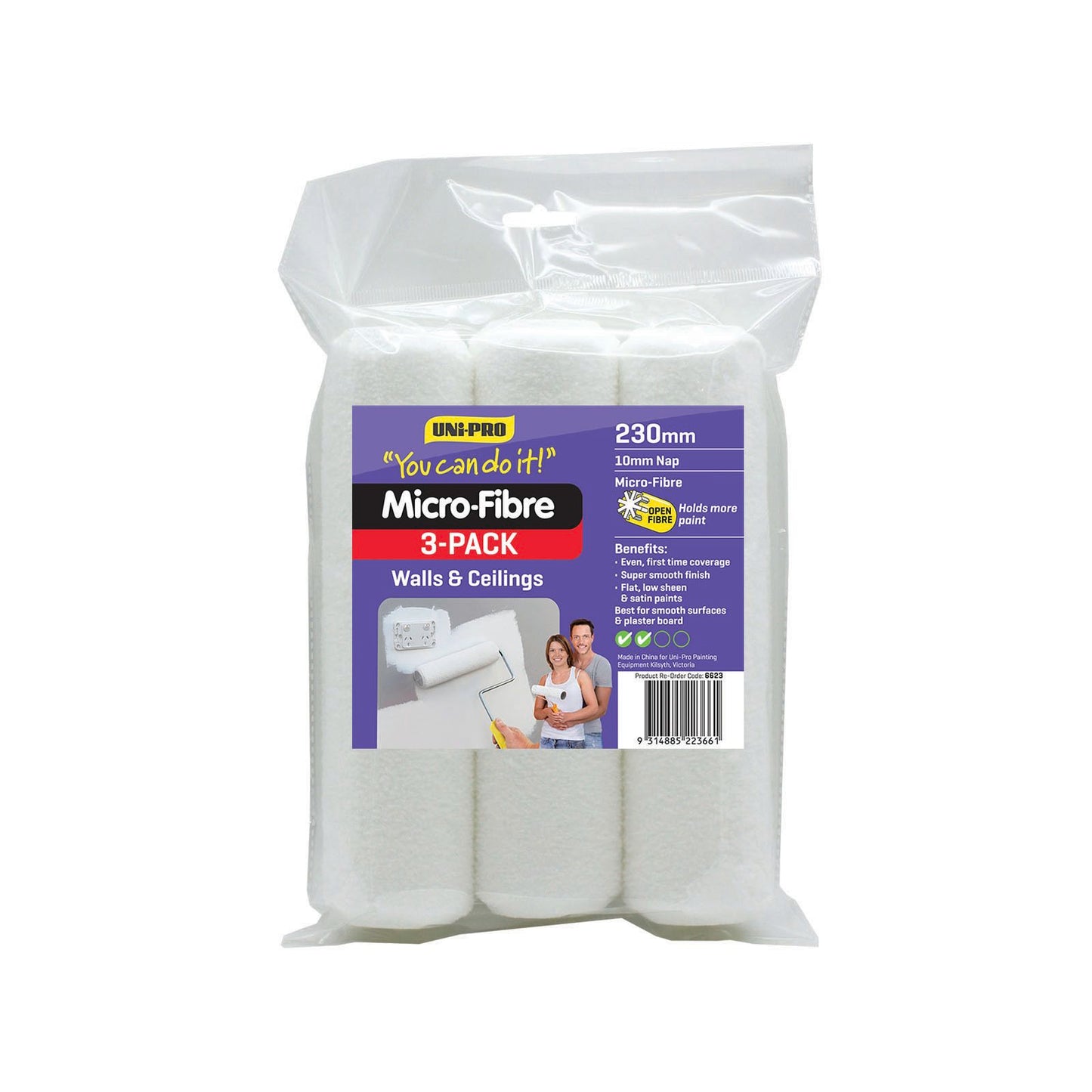 Uni Pro Microfibre Paint Roller Cover - 230mm - 3 Pack
