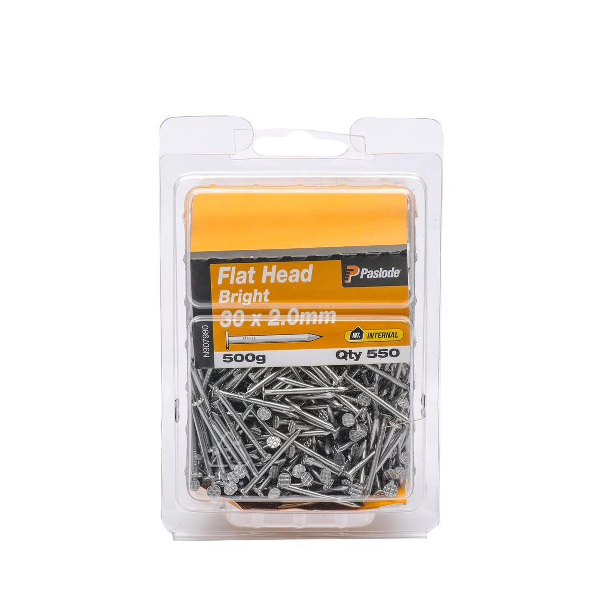 Paslode Flat Head Nails 30mm Bright Steel 500g Pack Durable Use
