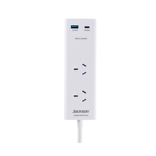 Jackson Portable Powerboard - 2 Outlet - 0.9m - PD 20W - White