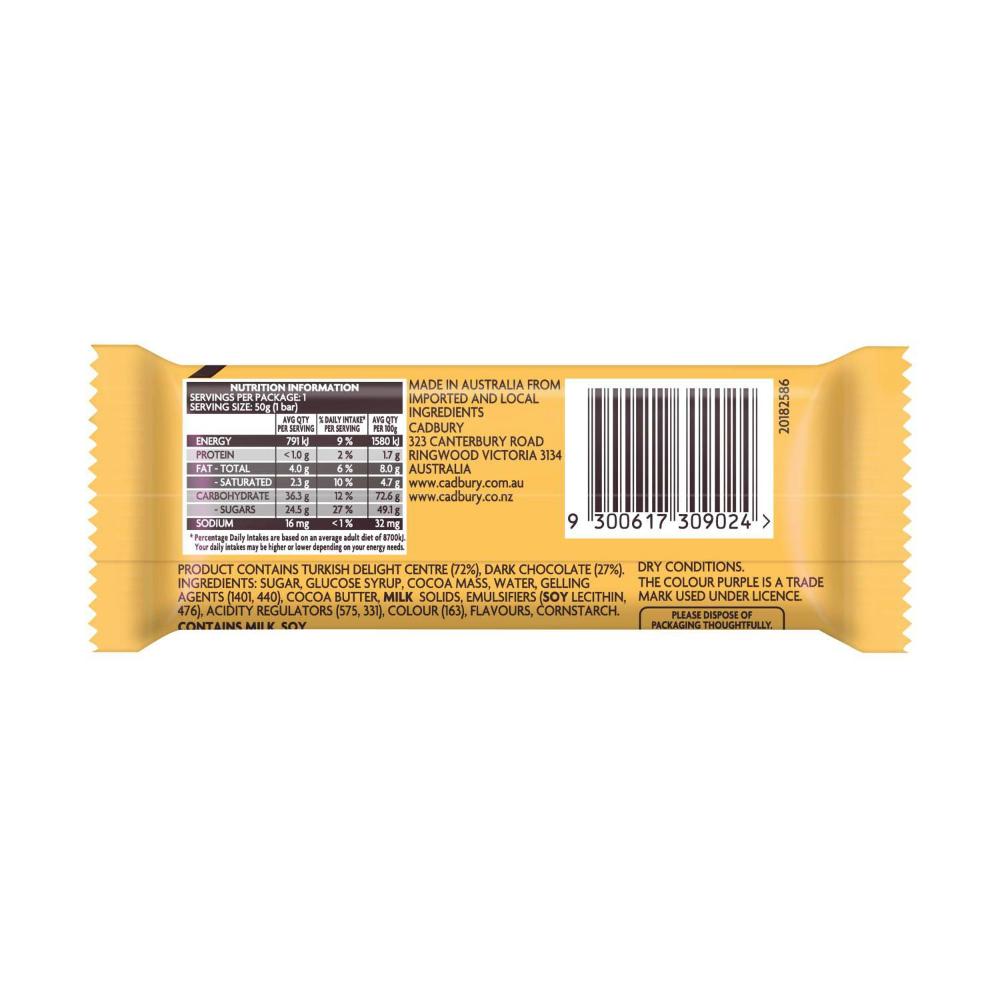 Cadbury Turkish Delight Dark Chocolate Bar - 50g