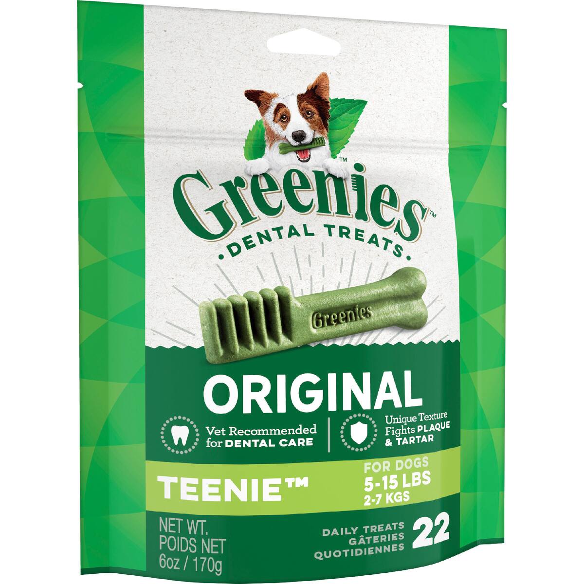 Greenies Canine Dental Dog Treats Original Teenie 22 Chews 170g