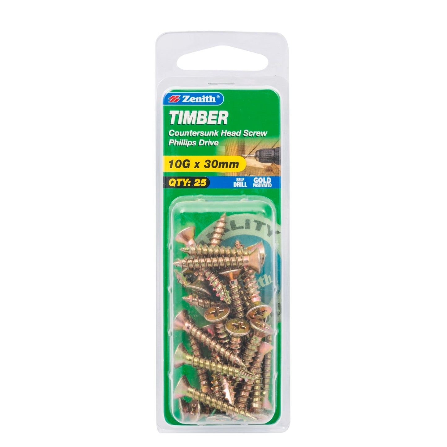 Zenith Timber Screws - 10g x 30mm - Gold - 25 Pack