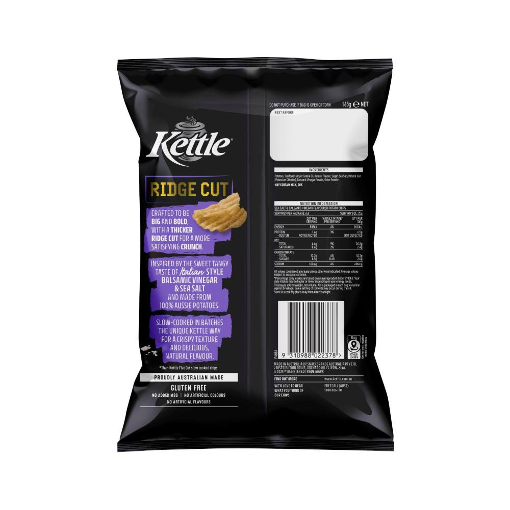 Kettle Ridge Cut Potato Chips Salt & Vinegar - 165g