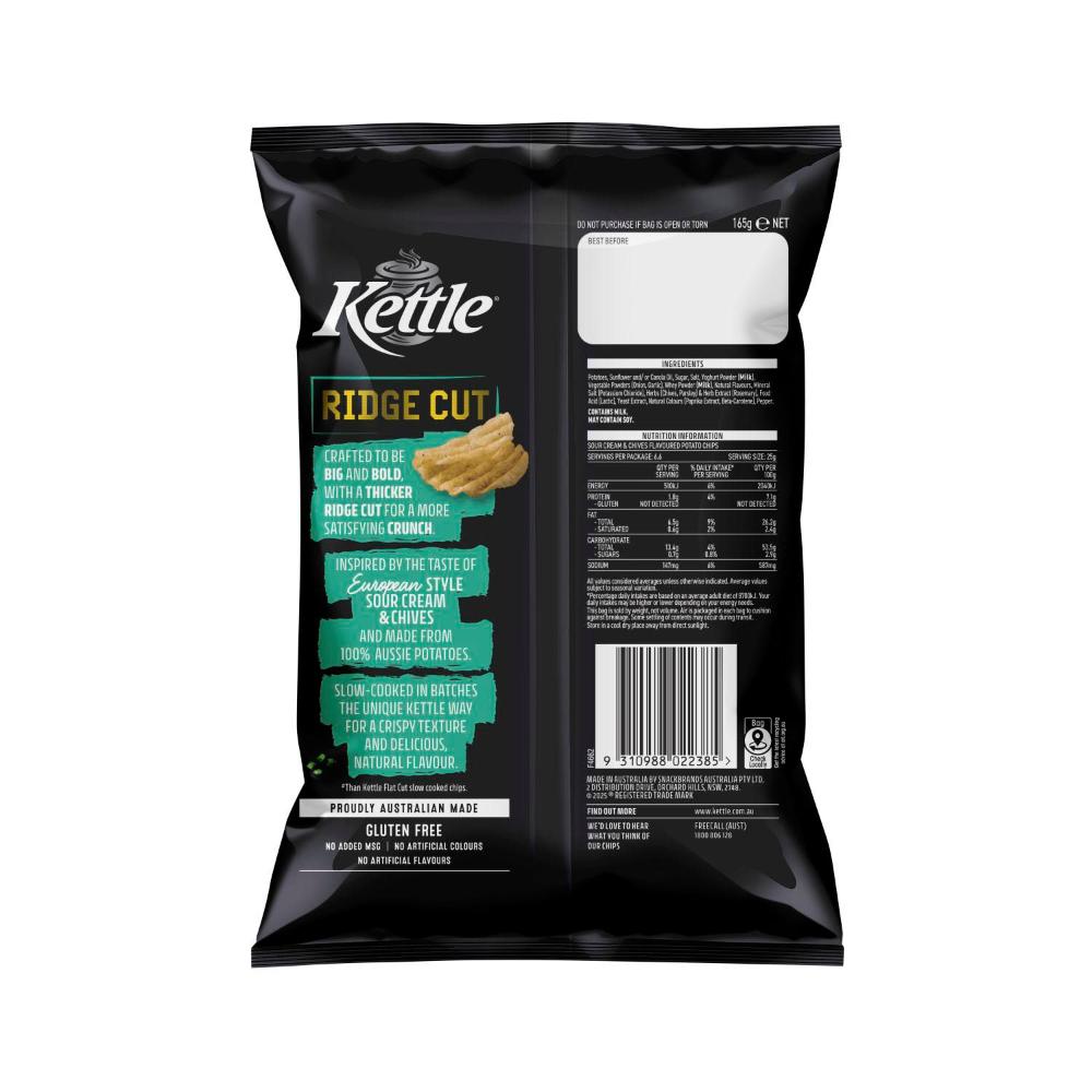 Kettle Ridge Cut Potato Chips Sour Cream & Chives - 165g