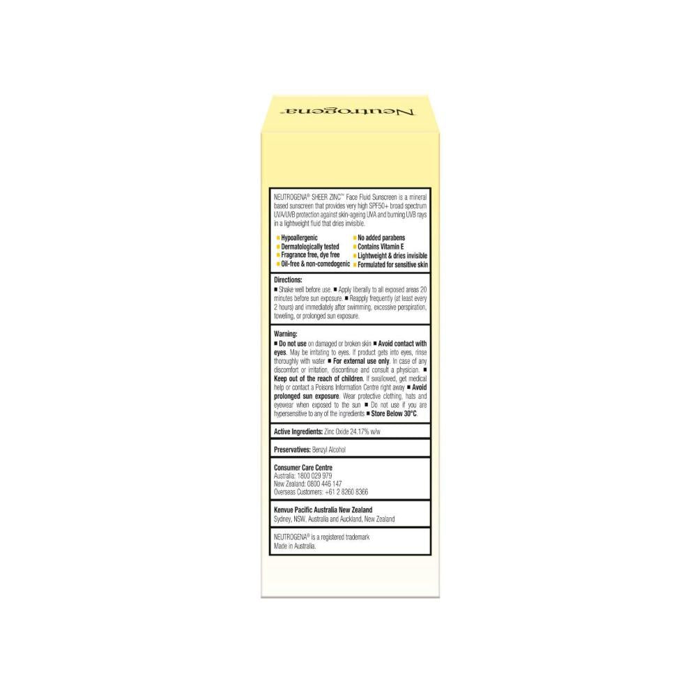 Neutrogena Sheer Zinc Face Fluid Sunscreen SPF 50+ - 50mL