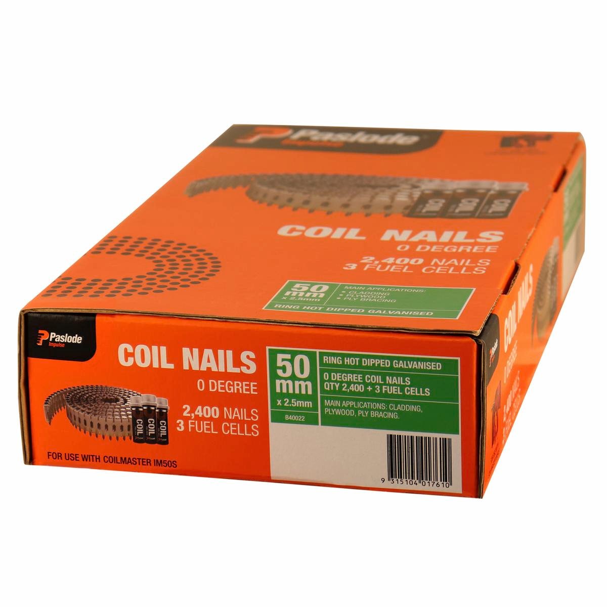 Paslode Impulse Coil Nails - 50 x 2.5mm - 2400 Pack - Hot Dip Galvanised
