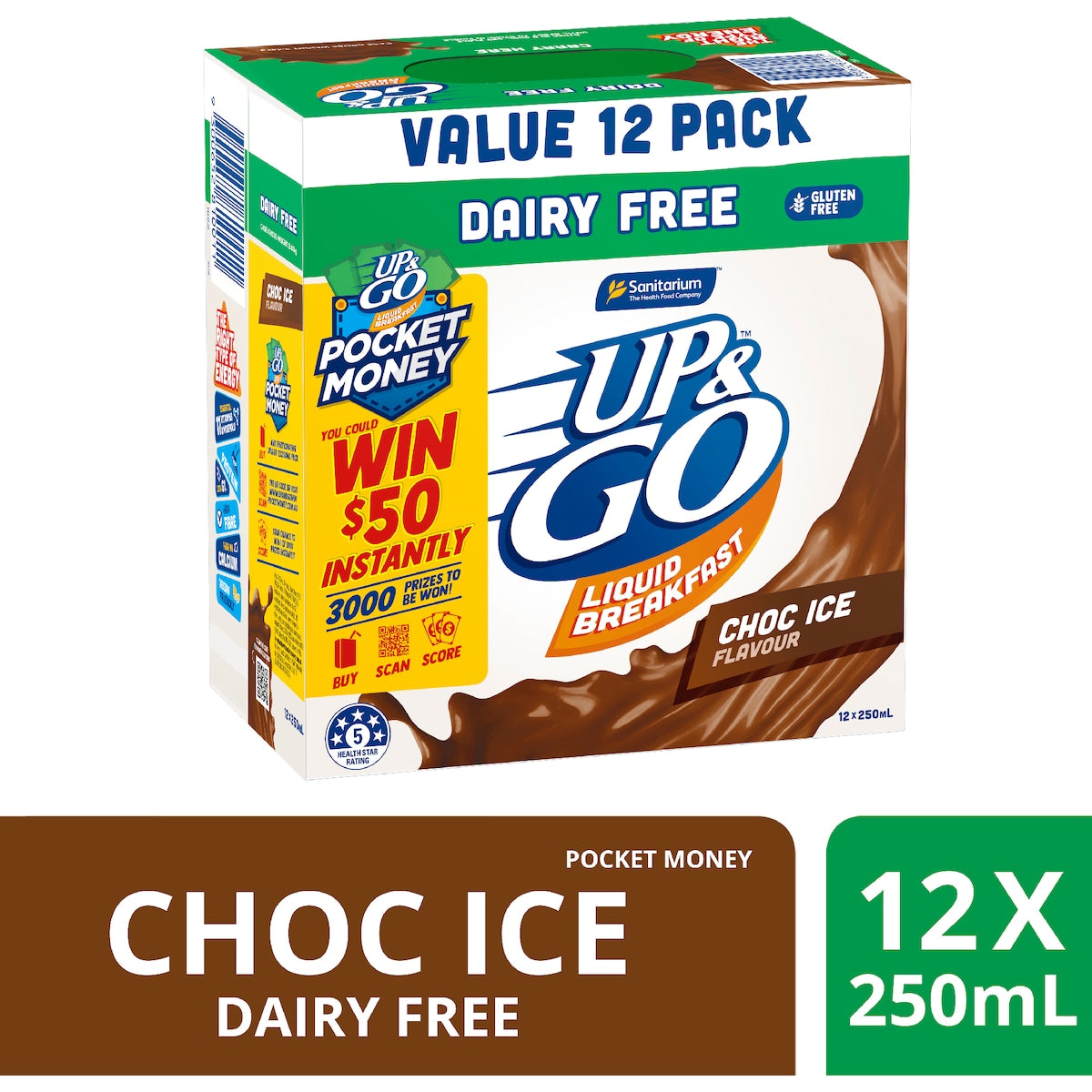 Up&go Dairy Free Liquid Breakfast Choc Ice 250ml X 12 Pack