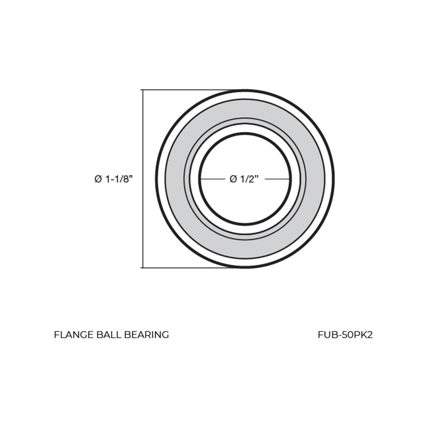 Richmond Unground Flanged Ball Bearing - 1-1/8" x 1/2" - 2 Pack