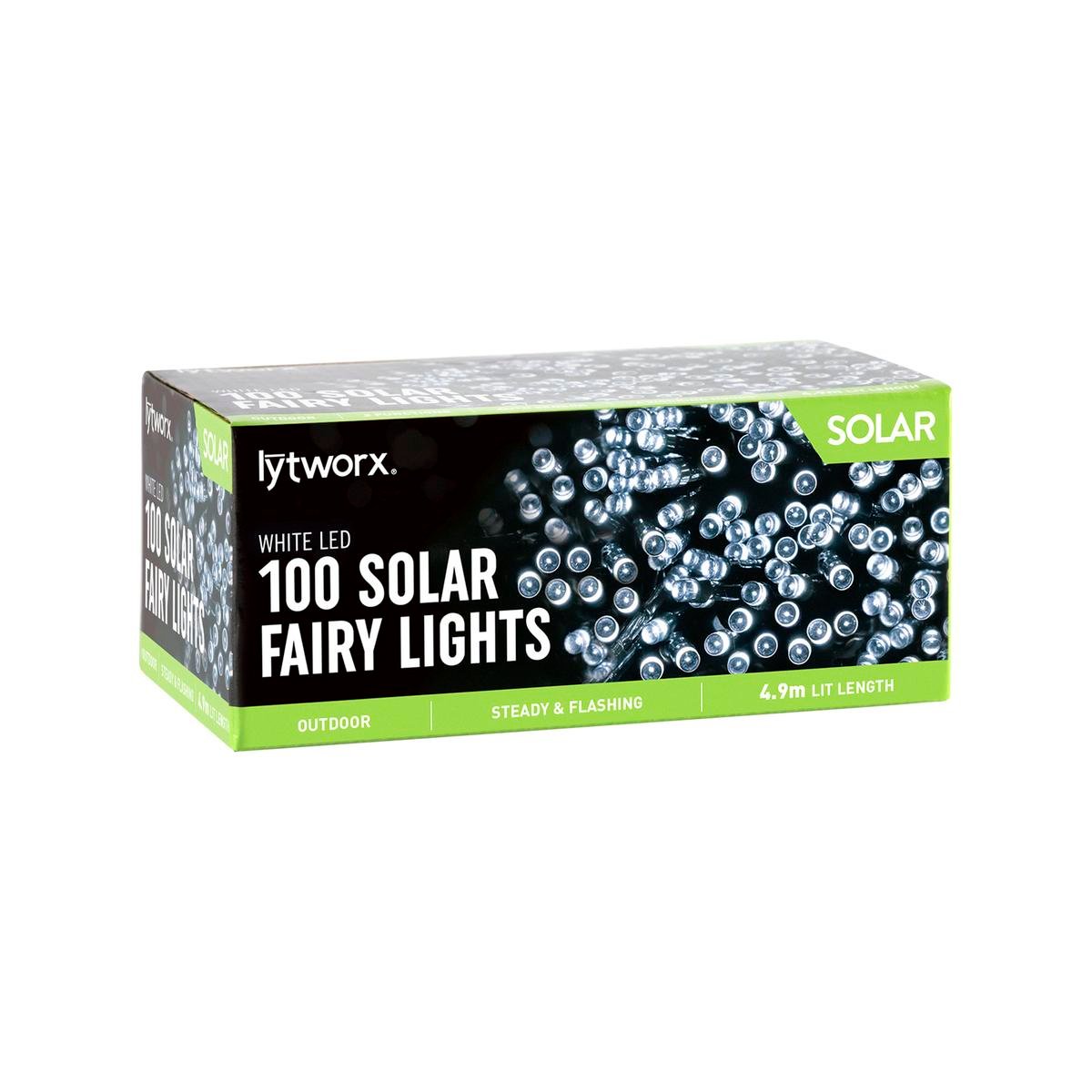Lytworx 100 White LED Solar Fairy Lights 4.9m Weather Resistant