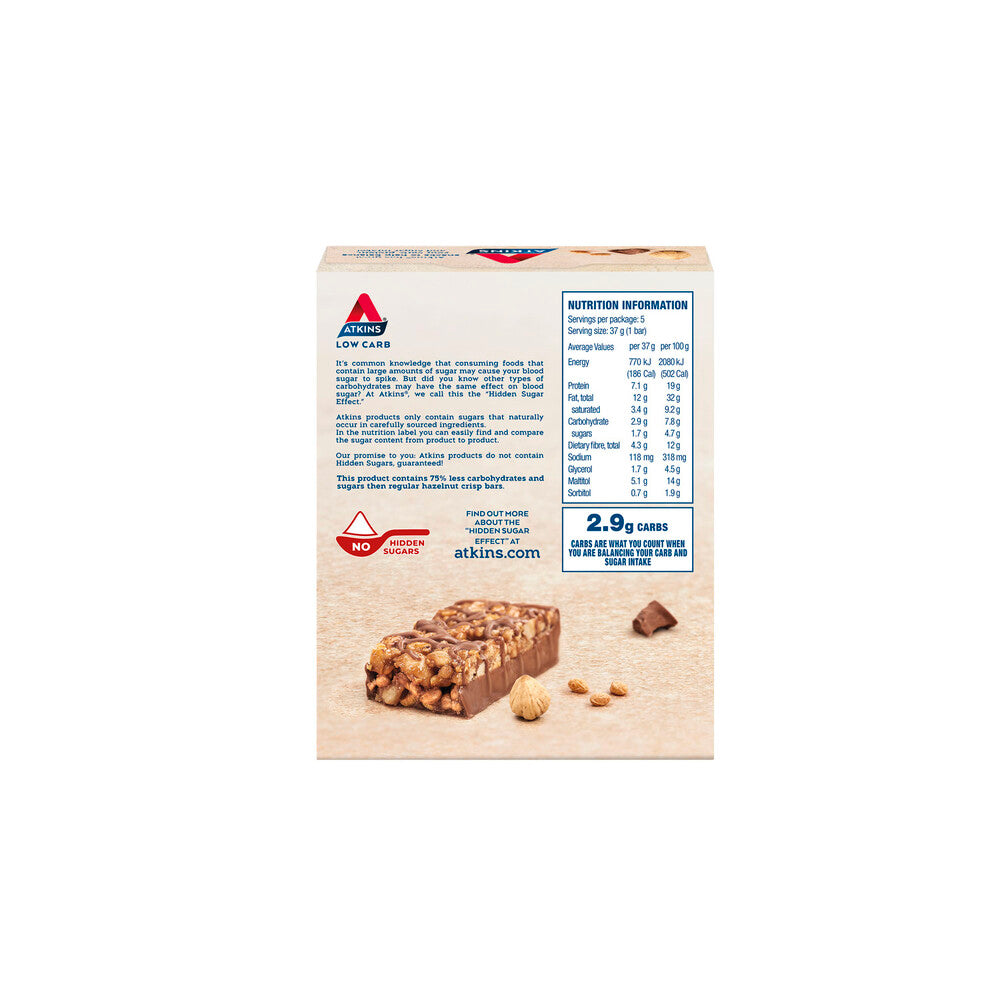 Atkins Low Carb Hazelnut Crisp Bars 185g - 5 pack