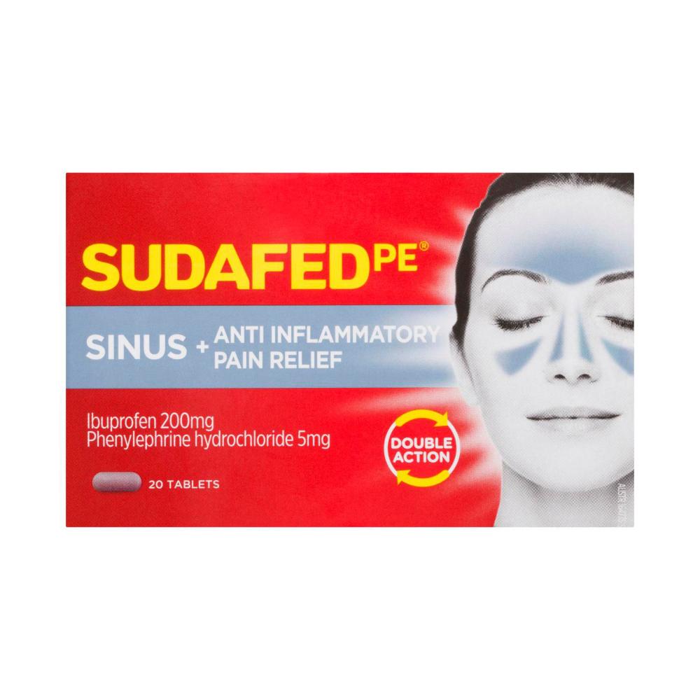 Sudafed Pe Sinus Pain Relief + Anti Inflammatory Double Action Tablets - 20 pack