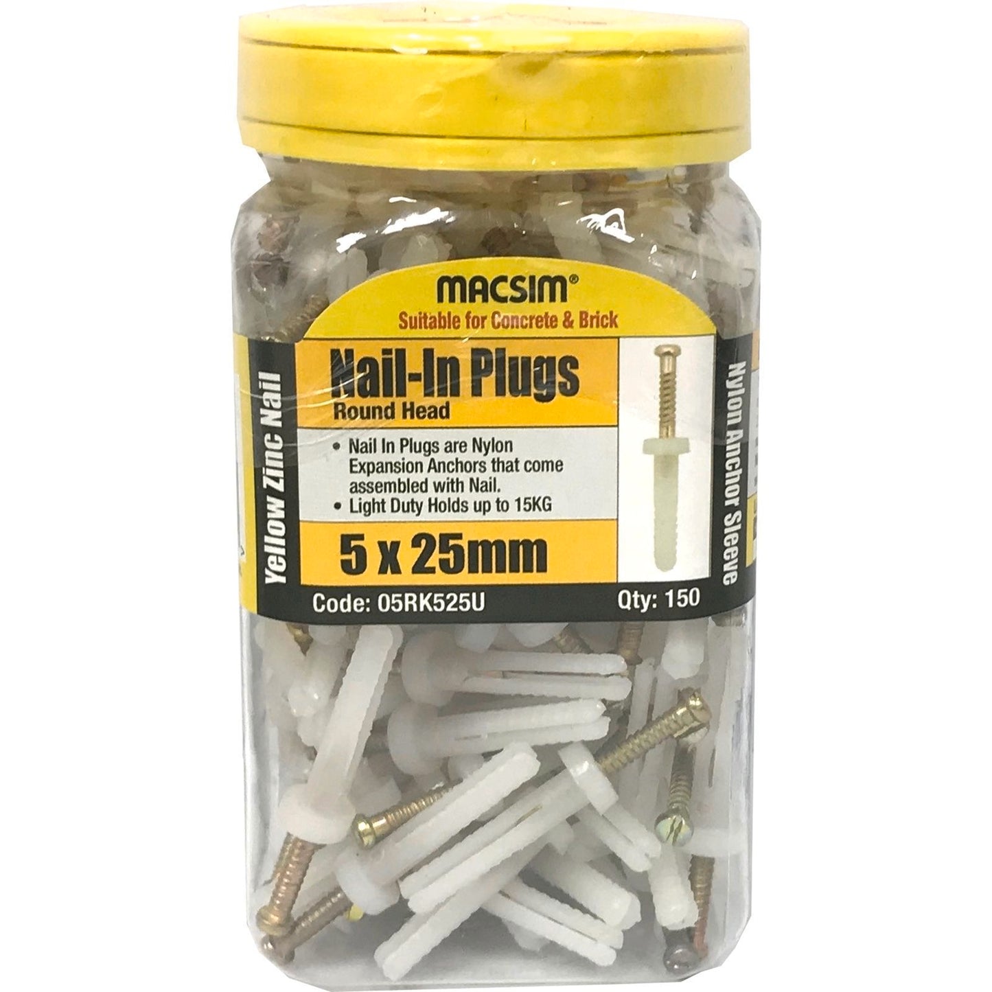 Macsim Nail In Plugs - 5 x 25mm - 150 Pack