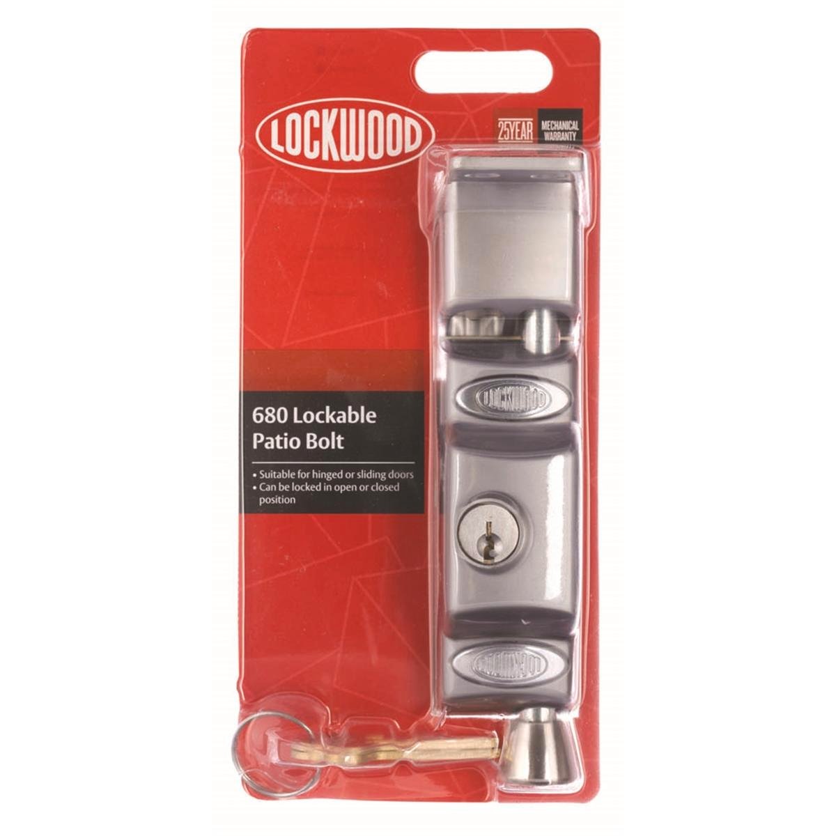 Lockwood Patio Bolt Satin Chrome 680 Zinc Alloy Easy Install Security