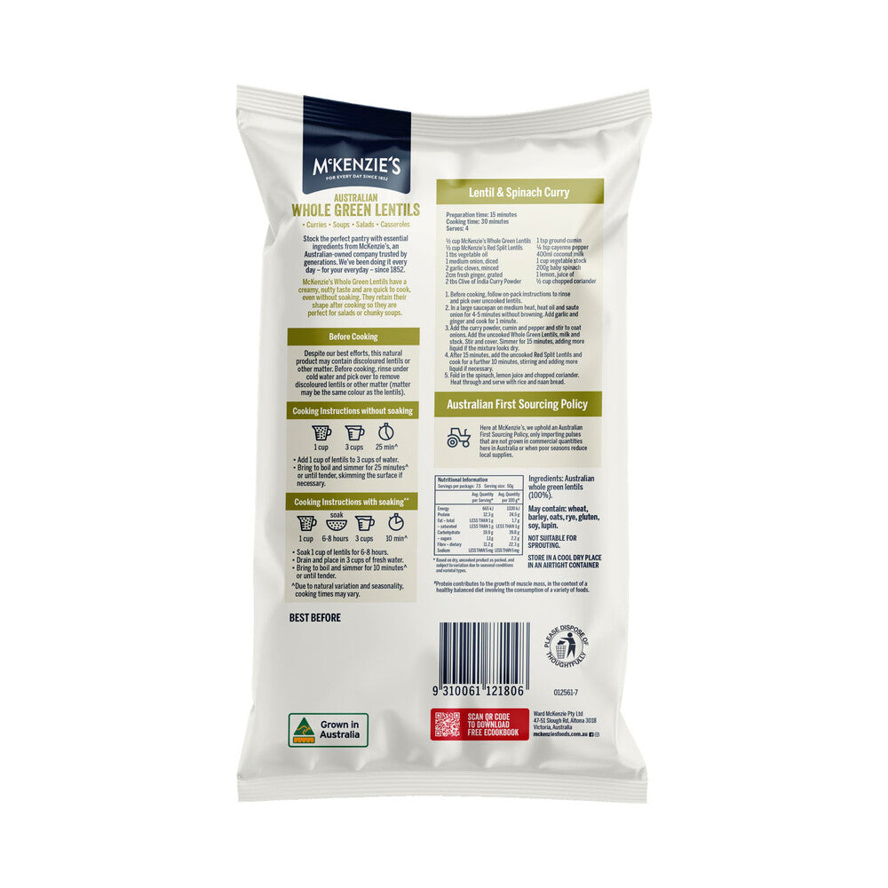McKenzie's Whole Green Lentils - 375g