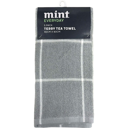 Mint Everyday Heavy Weight Tea Towel Terry Assorted 5 Pack