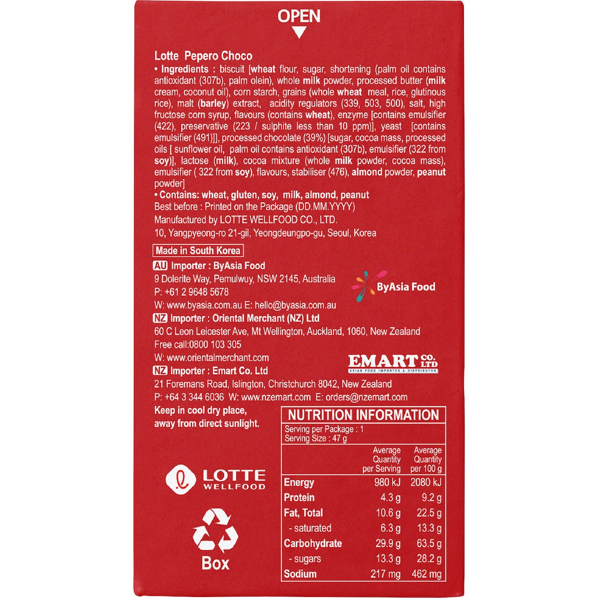 Lotte Pepero Chocolate Original Stick & Biscuit 47g