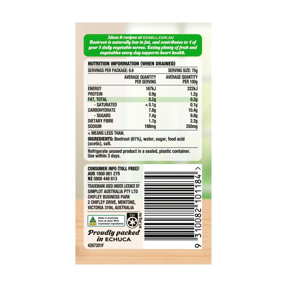Edgell Australian Grown Sliced Beetroot - 825g