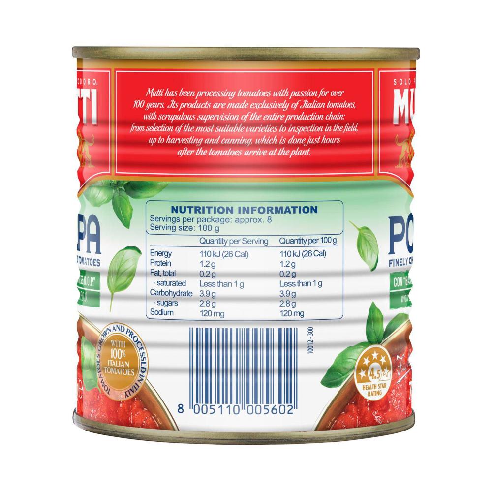 Mutti Polpa Finely Chopped Tomatoes With Basil - 790g