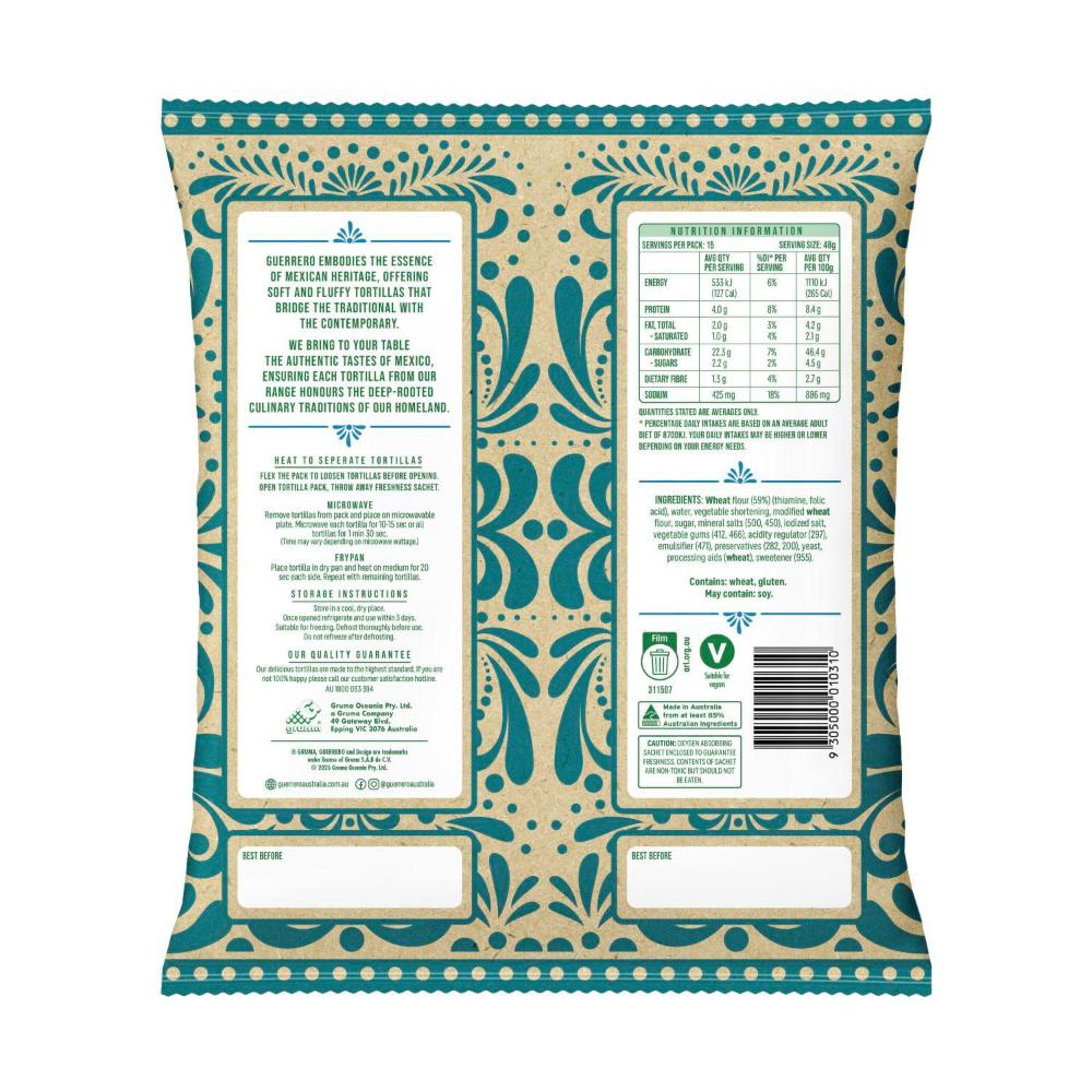 Guerrero Soft Taco Tortillas 8in 15 Pack - 720g