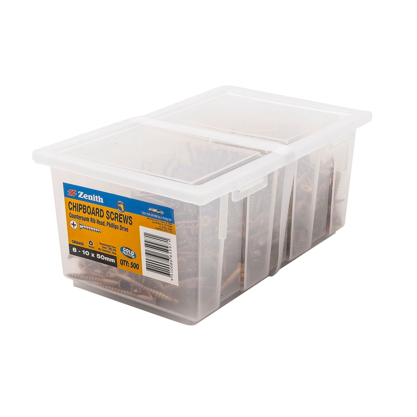 Zenith Chipboard Screws - 8-10 x 50mm - Gold - 500 Pack
