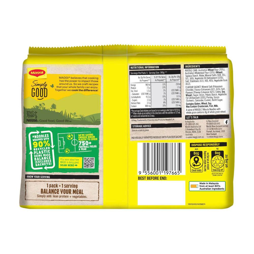 Maggi 2 Minute Instant Noodles Wholegrain Chicken Flavour 5 Pack - 345g