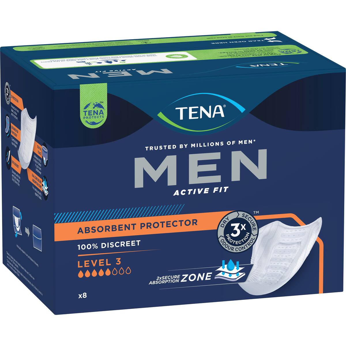 Tena Men Active Fit Absorbent Protector Level 3 Super 8 Pack