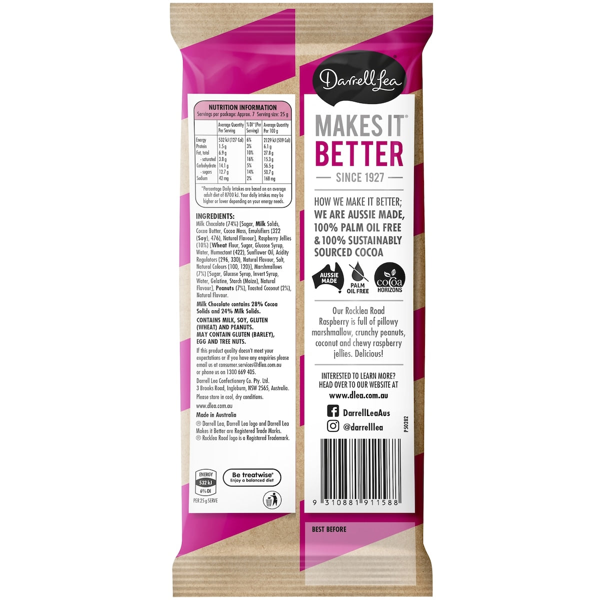 Darrell Lea Raspberry Rocklea Road Block 180g