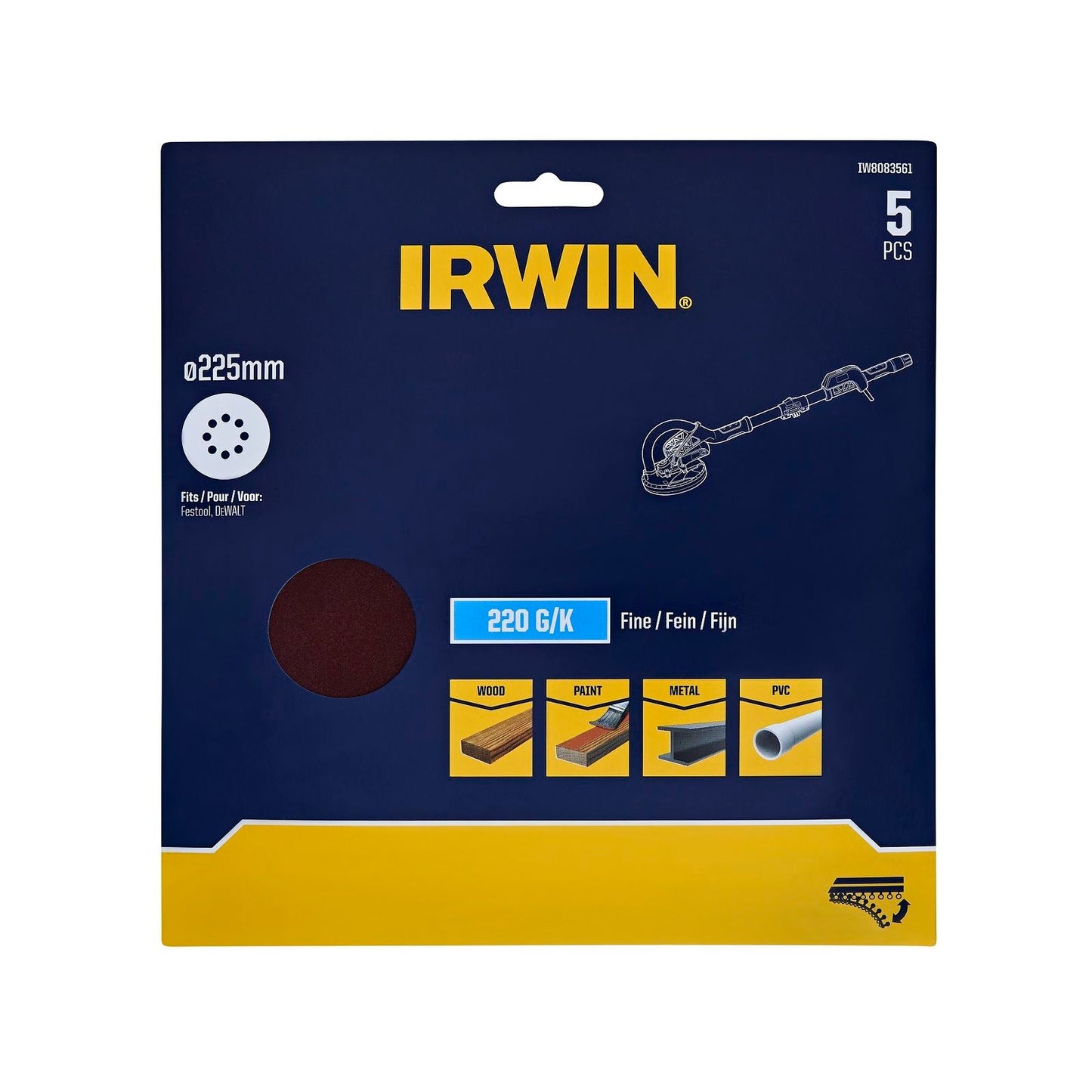 Irwin Quick Fit Drywall Discs - 225mm - 180 Grit - 5 Pack