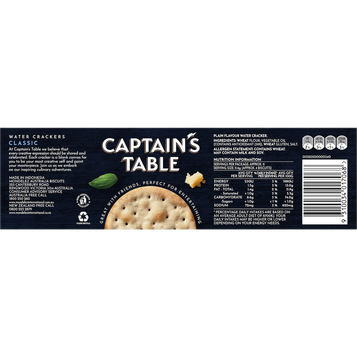 Captains Table Classic Water Crackers 125g