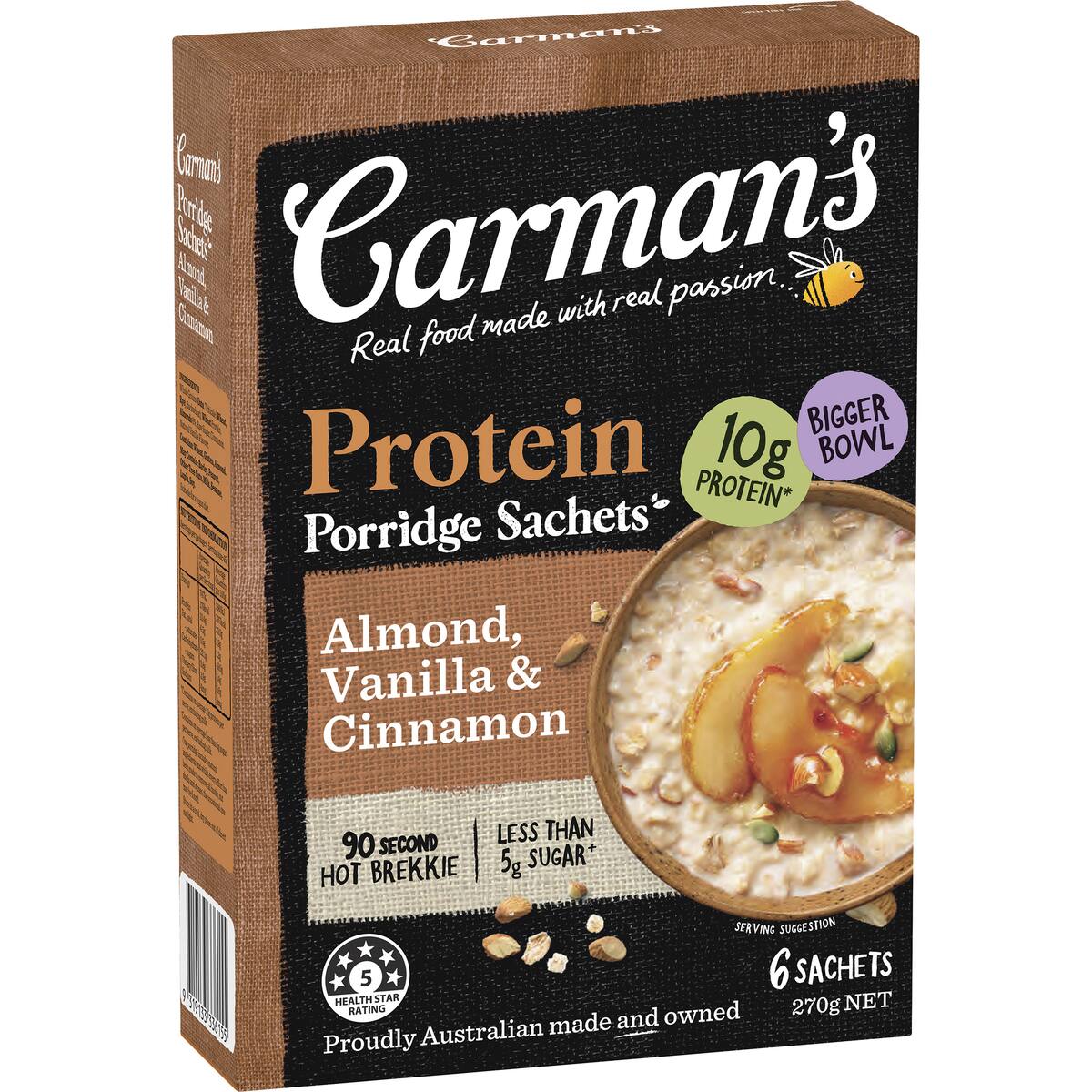 Carman's Protein Porridge Sachets Almond Vanilla & Cinnamon 6 Pack