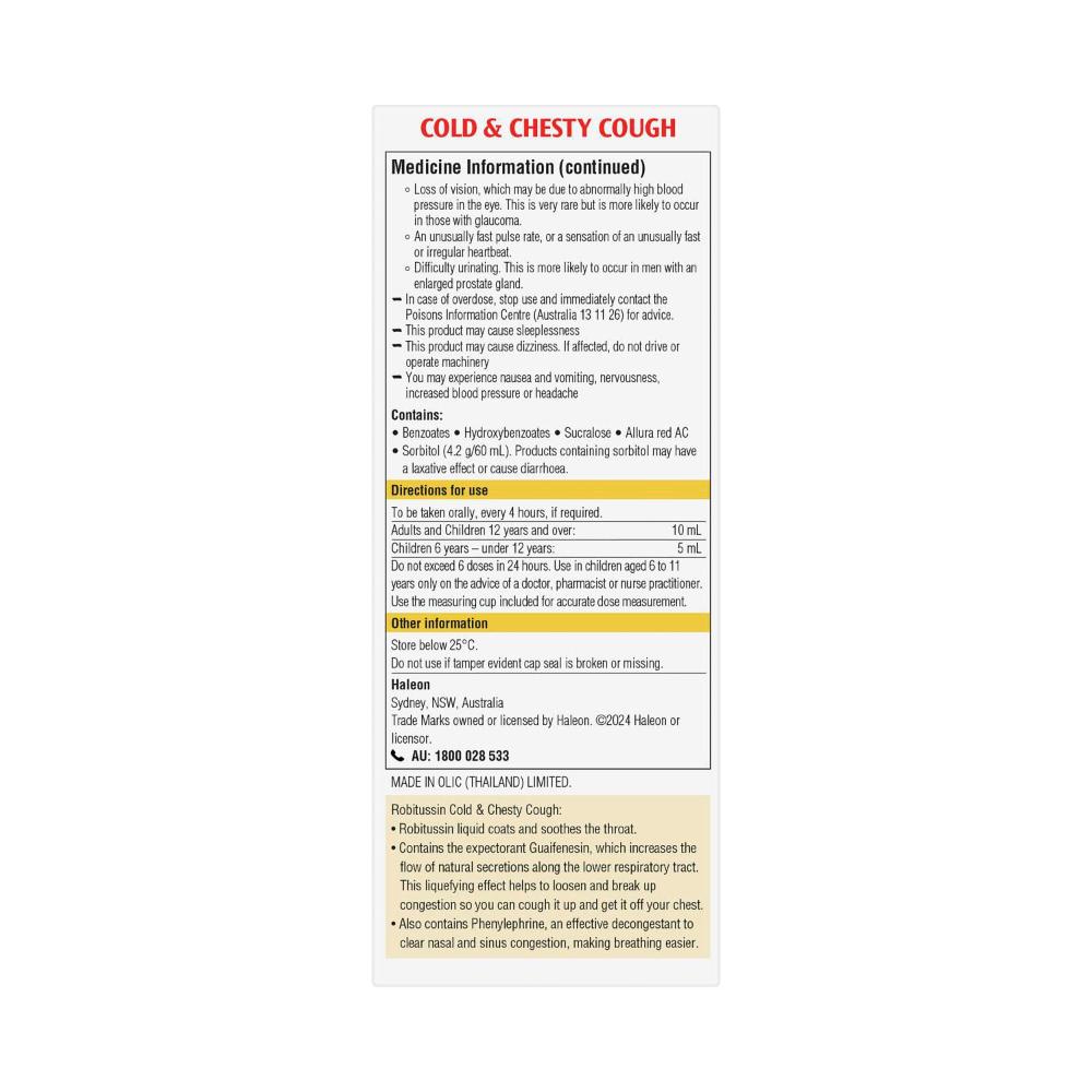 Robitussin Cold And Chesty Cough Cough Liquid Raspberry - 200mL