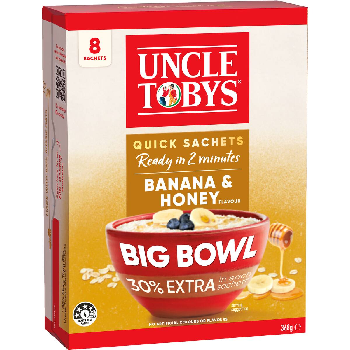 Uncle Tobys Big Bowl Oats Banana & Honey 8 Pack 368g