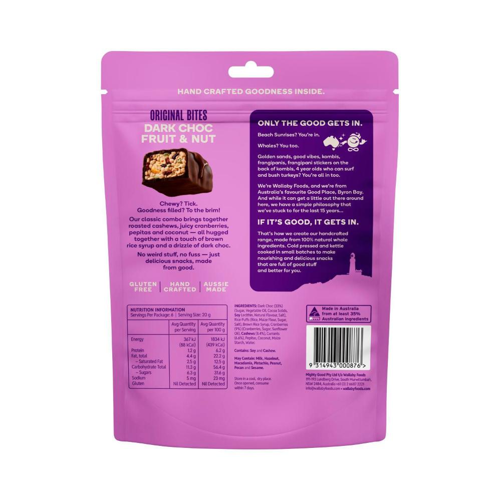 Wallaby Original Bites Dark Choc Fruit And Nut - 120g