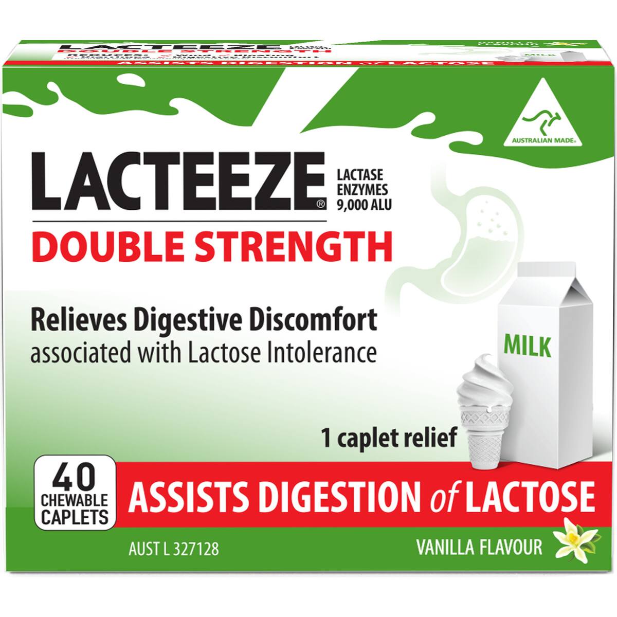 Lacteeze Double Strength Chewable Caplets Vanilla Flavour 40 Pack