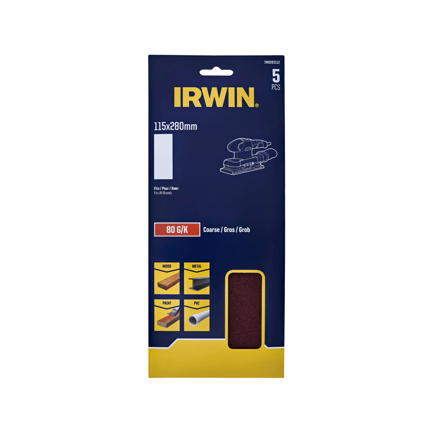 Irwin Sand Sheets - 80 Grit - 115 x 280mm - 5 Pack