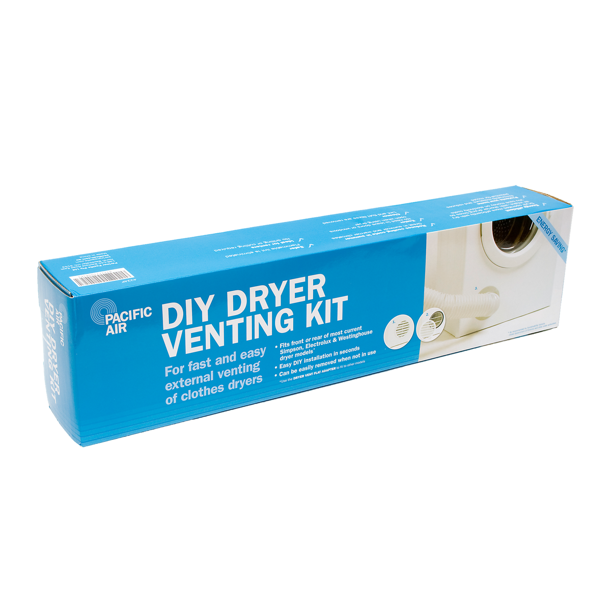 Pacific Air Diy Dryer Venting Kit - Easy Install - 2.4m PVC - Energy Saver