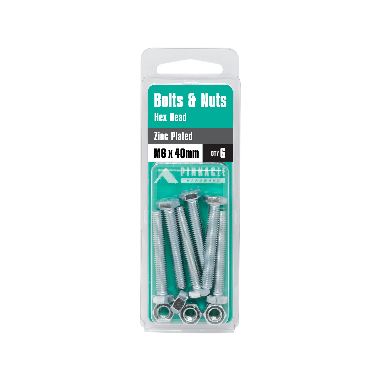 Pinnacle Hex Head Bolts and Nuts - M6 x 40mm - 6 Pack