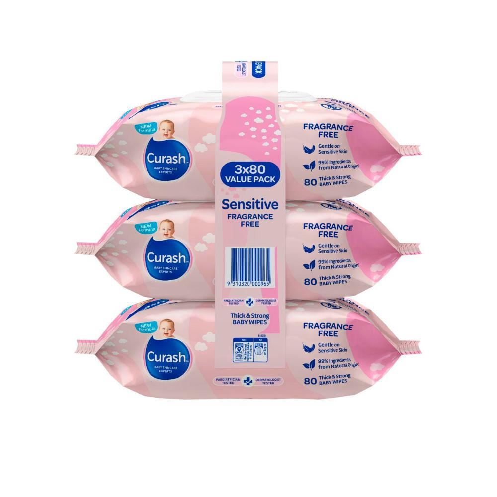 Curash Fragrance Free Sensitive Skin Baby Wipes - 240 Pack