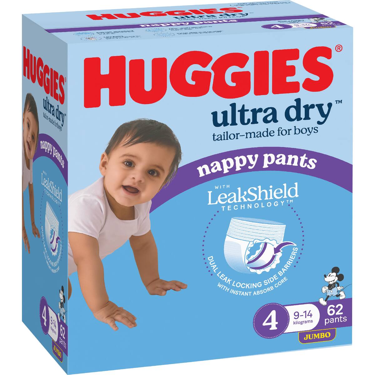Huggies Ultra Dry Nappy Pants Boys Size 4 (9-14kg) 62 Pack
