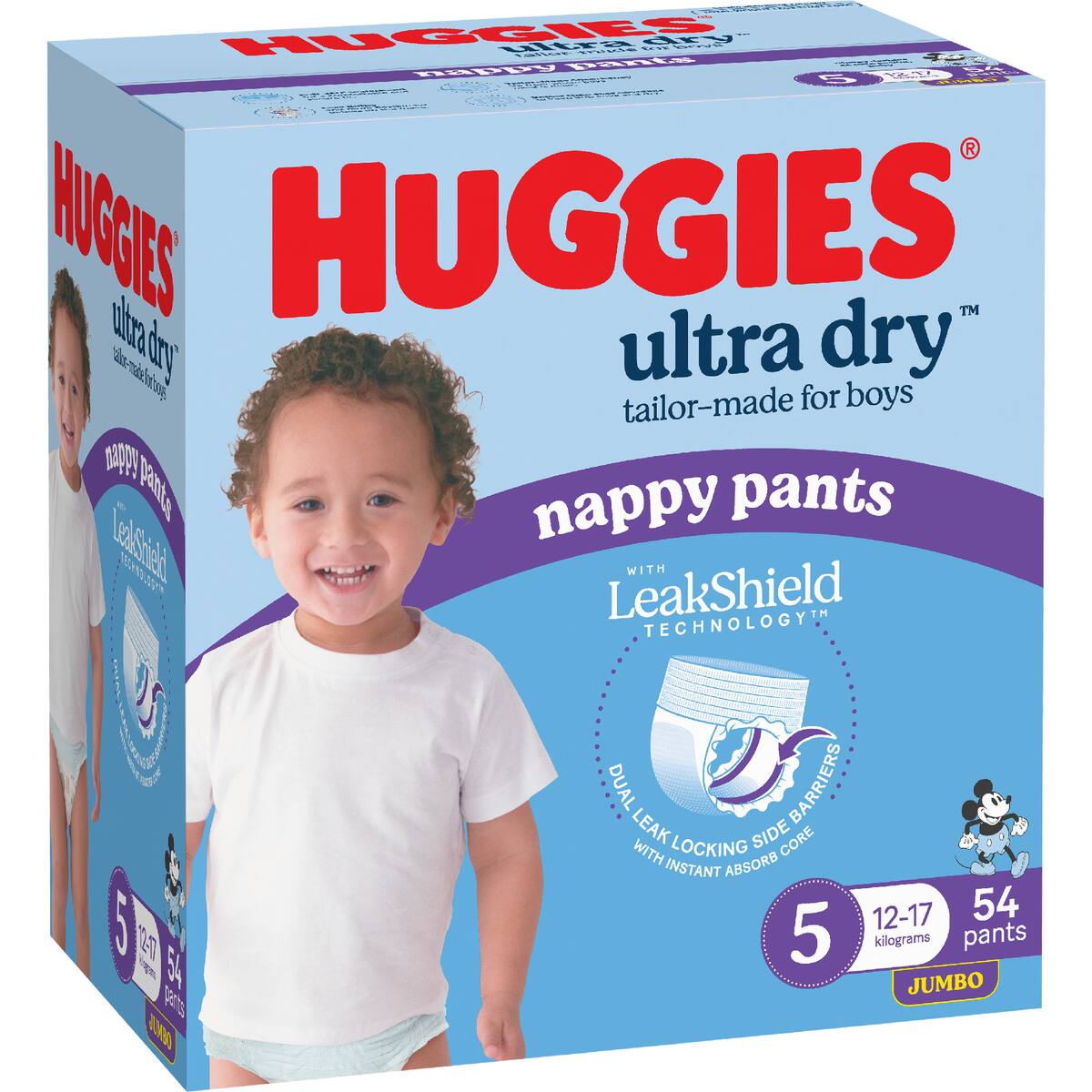 Huggies Ultra Dry Nappy Pants Boys Size 5 (12-17kg) 54 Pack