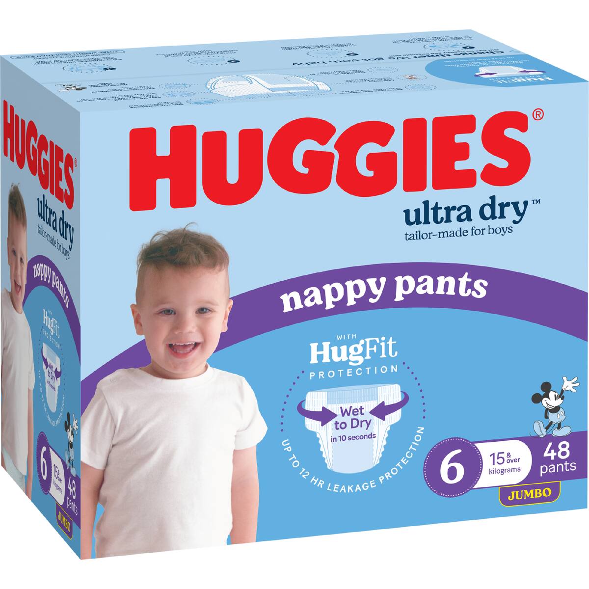 Huggies Ultra Dry Nappy Pants Boys Size 6 (15-20kg) 48 Pack