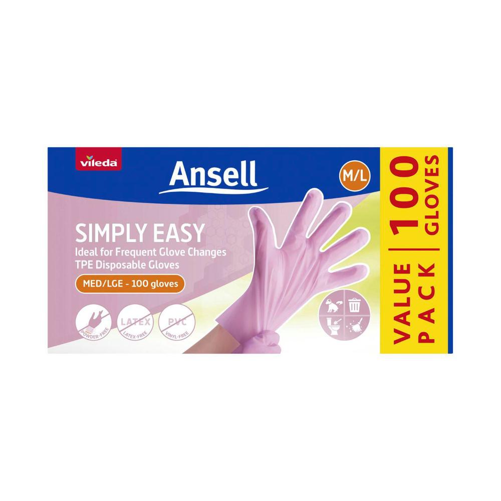 Vileda Ansell Simply Easy Tpe Gloves M/l - 100 Pack