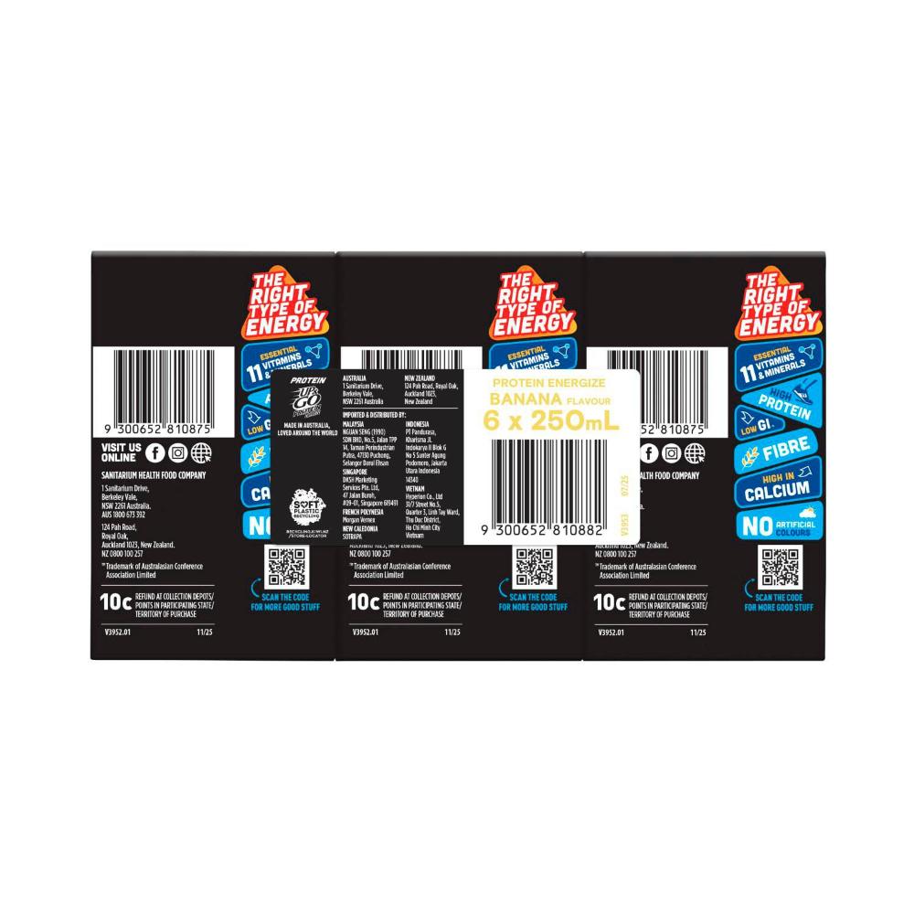 Sanitarium Up&go Protein Energize Liquid Breakfast Banana 250ml - 6 Pack
