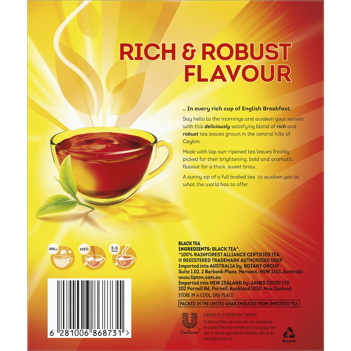 Lipton English Breakfast Tea Bags 100 Pack