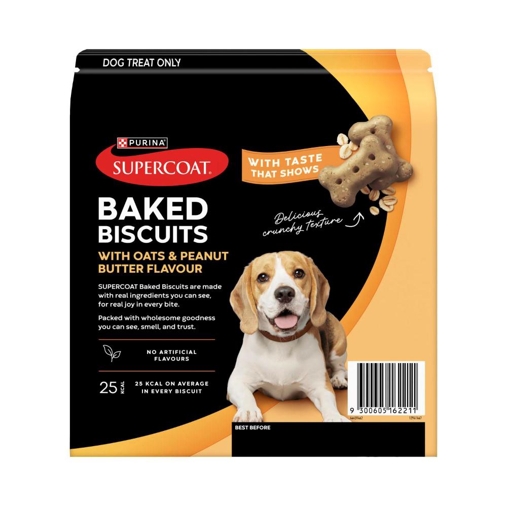 Supercoat Peanut Butter & Oats Baked Biscuits Dog Treats - 400g