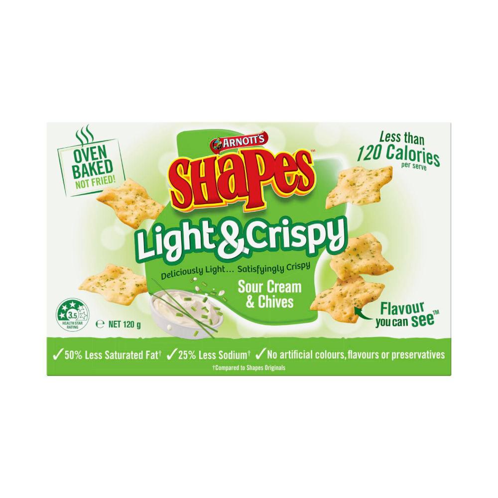 Arnotts Shapes Light & Crispy Sour Cream & Chive - 120 GRAM