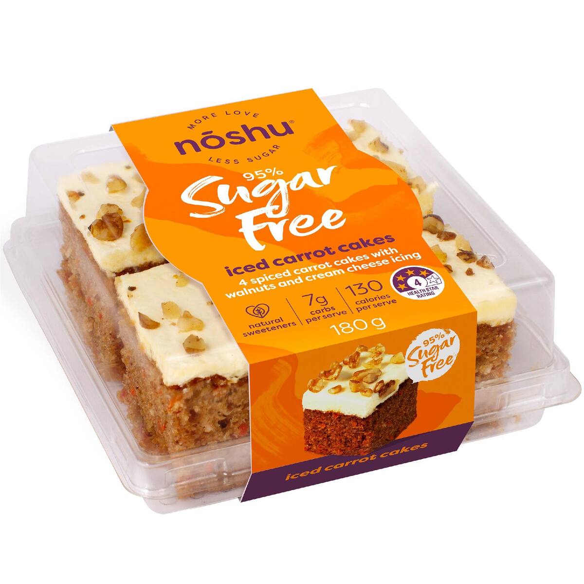 Noshu 95% Sugar Free Iced Carrot Cakes 180g 4 Pack