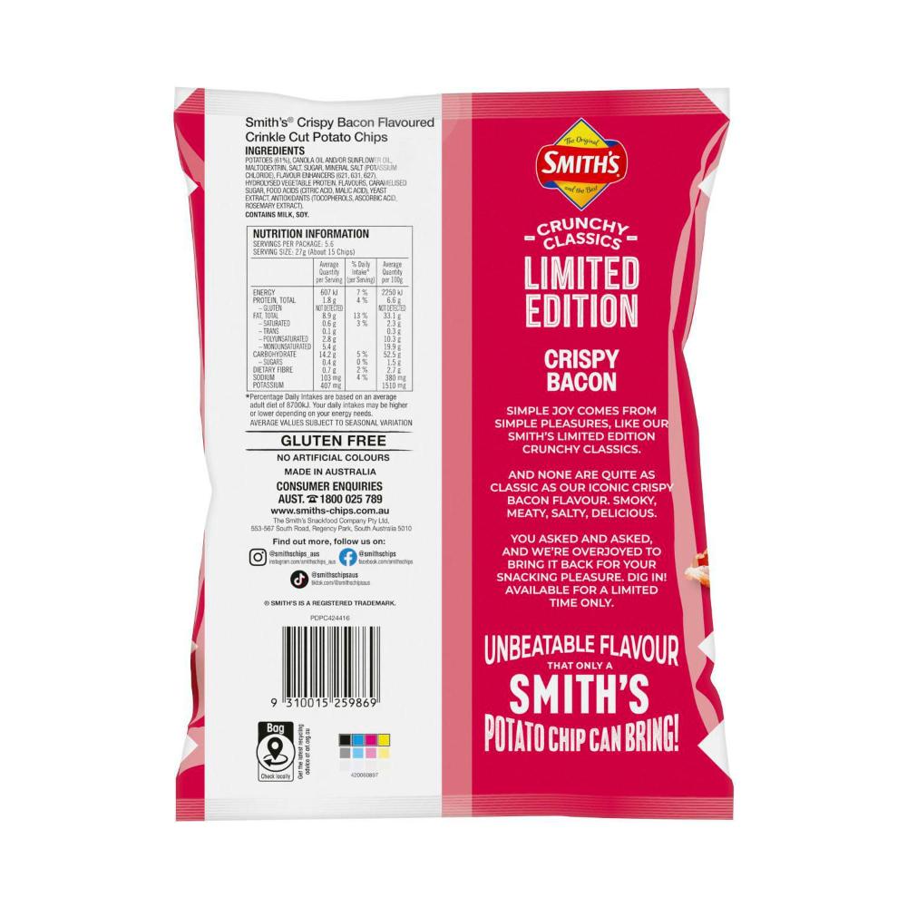 Smith's Crinkle Potato Chips Crispy Bacon - 150g