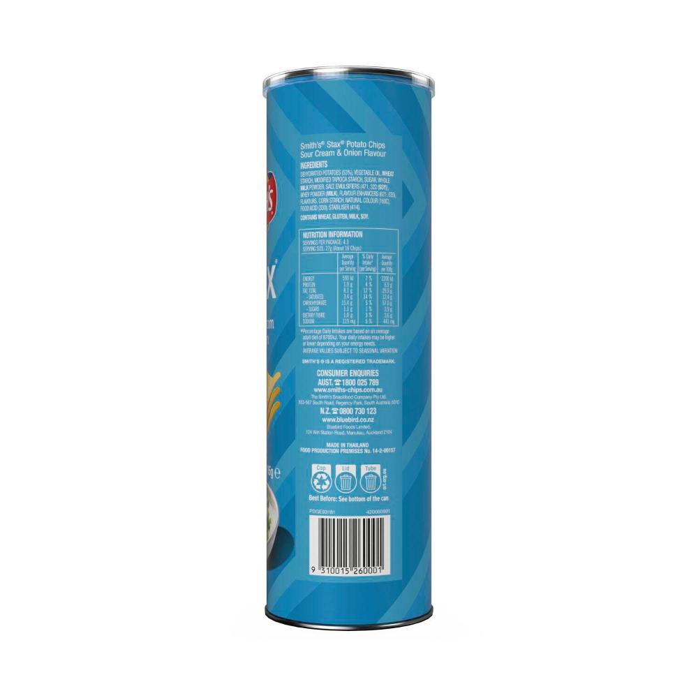 Smith's Stax Potato Chips Sour Cream Onion - 115g